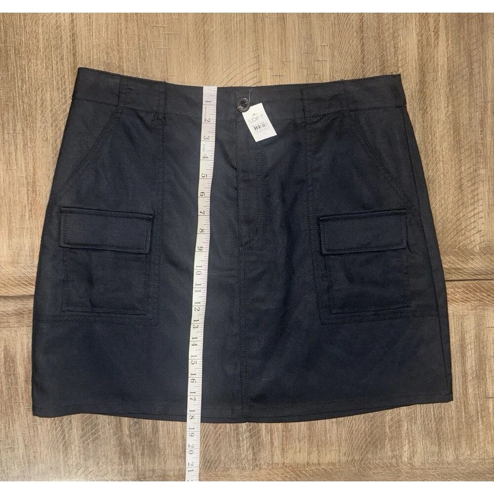 NWT Loft Ann Taylor Black Cargo Mini Skirt Linen Blend Womens Size 12 NEW $69.95